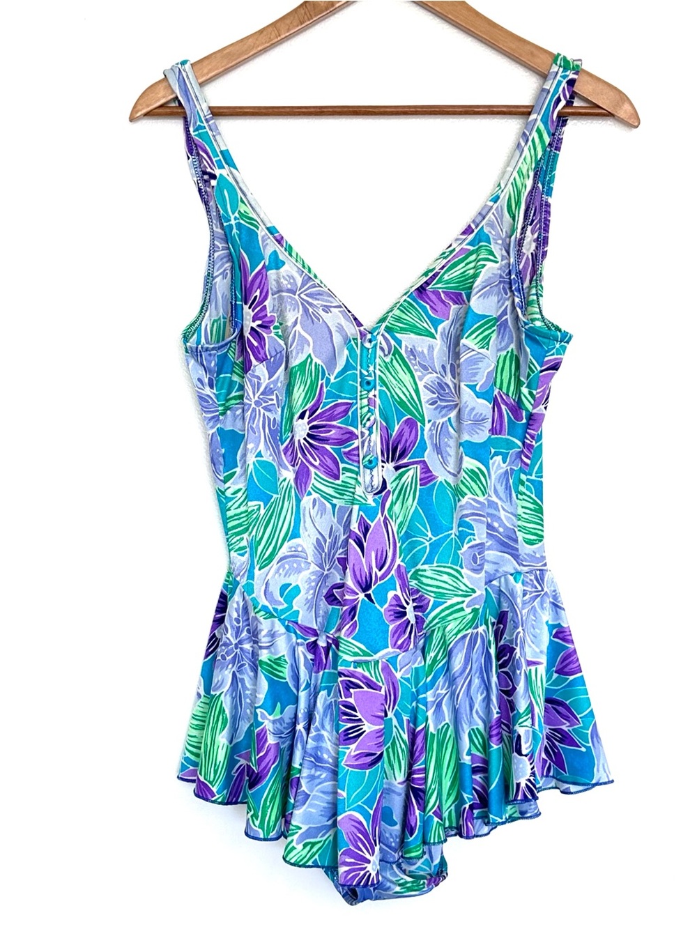 Vintage Maxine Of Hollywood Swimsuit Women’s Size 16 Floral Ruffle Skirt